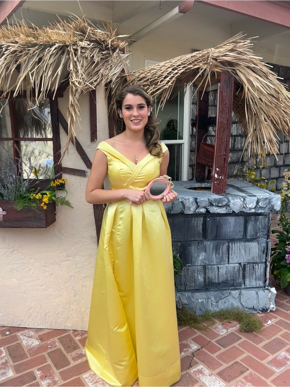 Yellow Satin Ball Gown, Size S — Prom, Formal, or Halloween